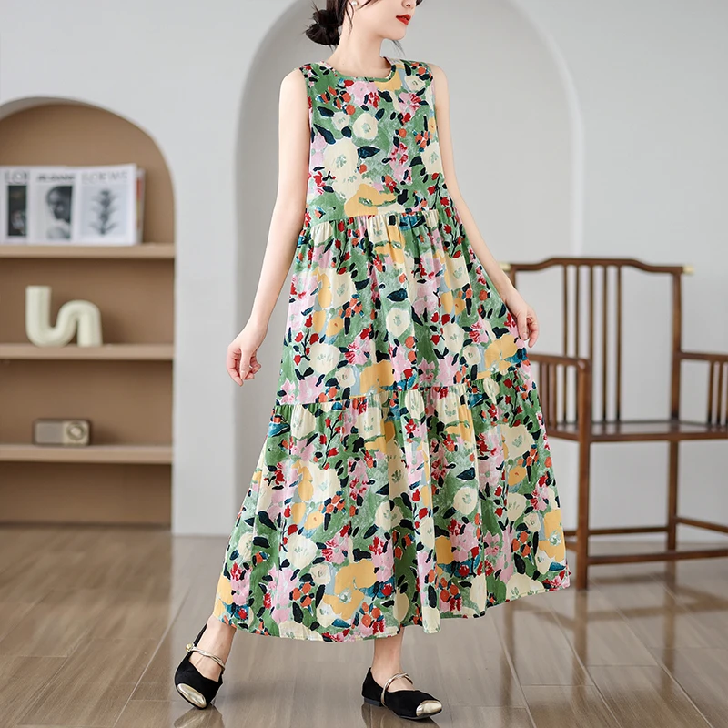 새로운 플러스 사이즈 플로럴 맥시 드레스, 엠파이어 웨이스트 A라인 스커트, 슬림 하이웨이스트 와이드 헴 드레스 (통통한 여성용)