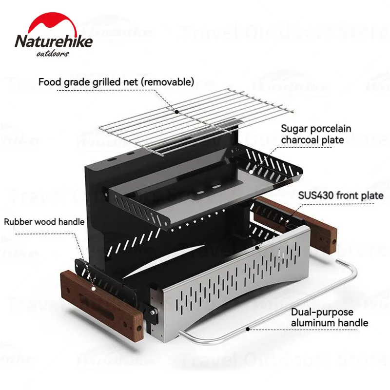 Naturehike Portable Desktop BBQ Stove No Installation Outdoor Picnic Cook Box 4-8Presons Travel Grill Table-Top Carbon Furnace