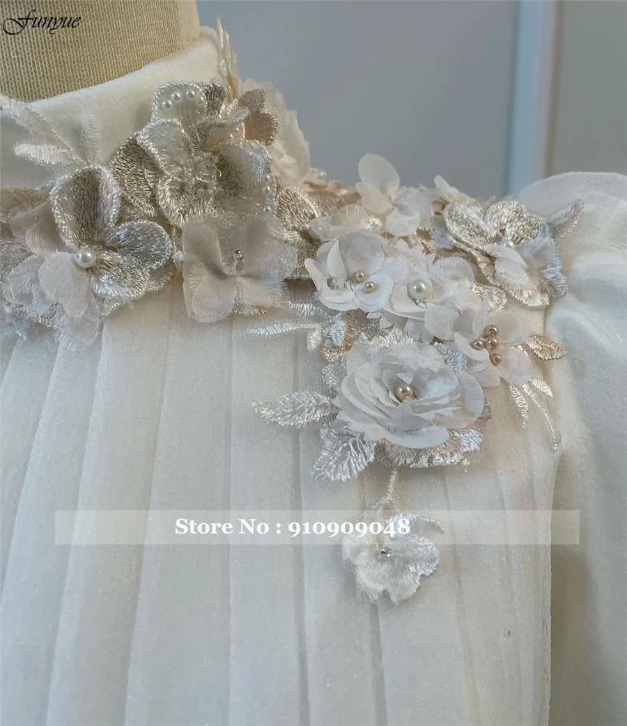 Funyue principessa avorio 3D fiori Abito da Sposa 2024 collo alto maniche lunghe abiti da Sposa per la Sposa a-line Tulle Abito da Sposa