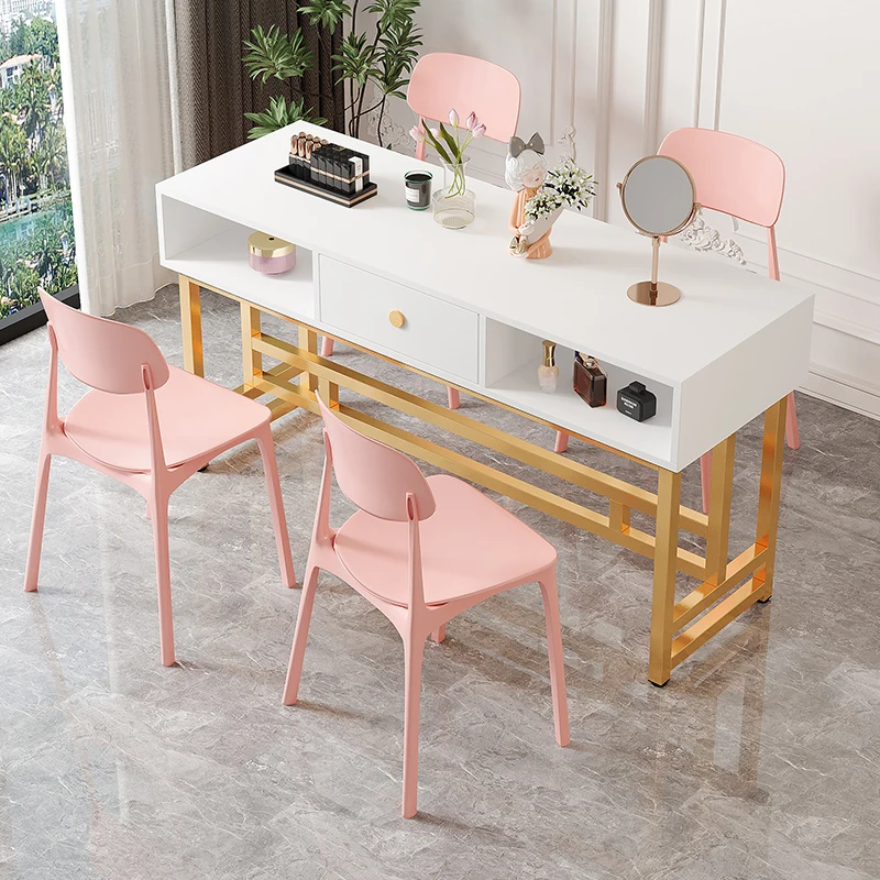 

Gold Beauty Nail Table Beauty Station Tidy Spplyies Nail Table Storage Equipment Vanity Onglerie Professionnel Salon Furniture