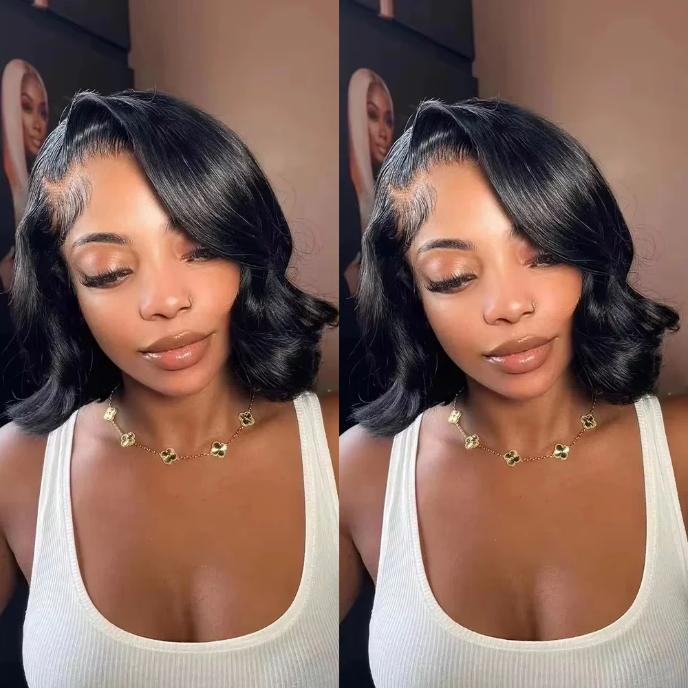 

Бесклеевой натуральный объемный волнистый парик Боб Бразильские человеческие волосы 13x4 13x6 HD Lace Front Wear Go Ready To Wear Короткий боб для чернокожих женщин