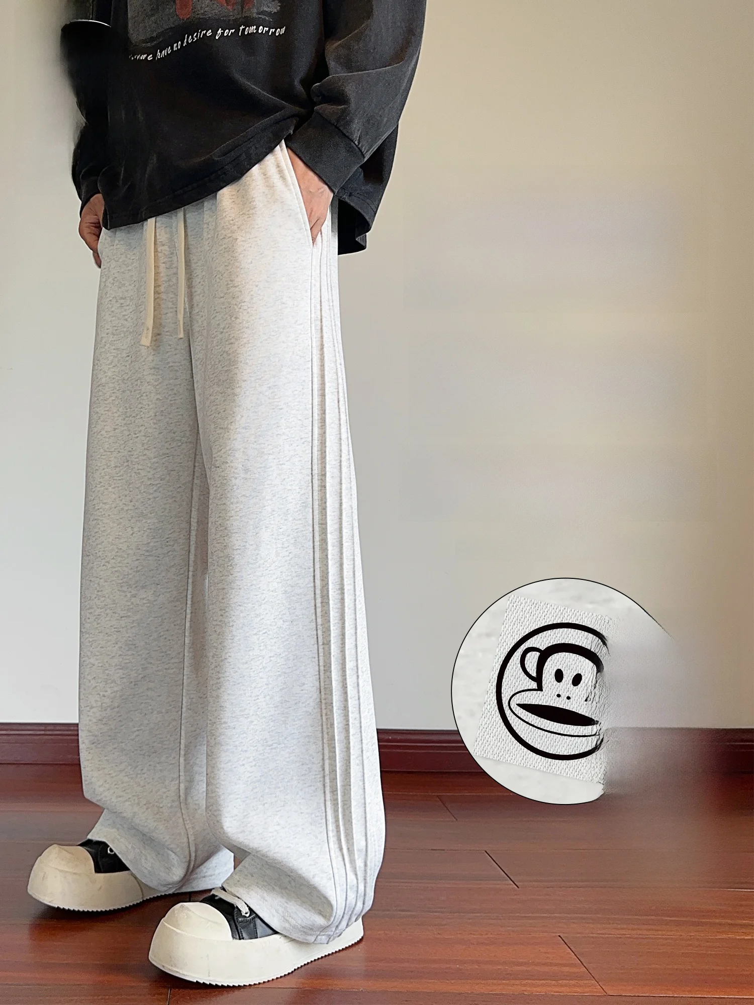 

PaulFrank Heavyweight Straight Leg Casual Pants Men's Spring Loose Fce Lined Thiened New Long Trousers Casual Sle