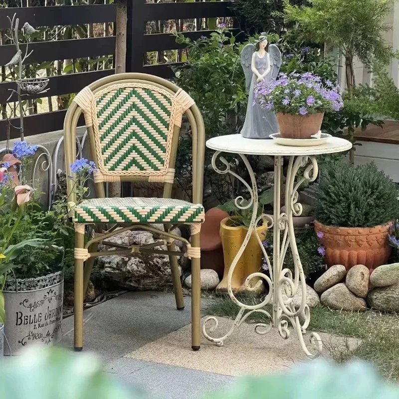 Outdoor Metal Iron Round Side Table Vintage White