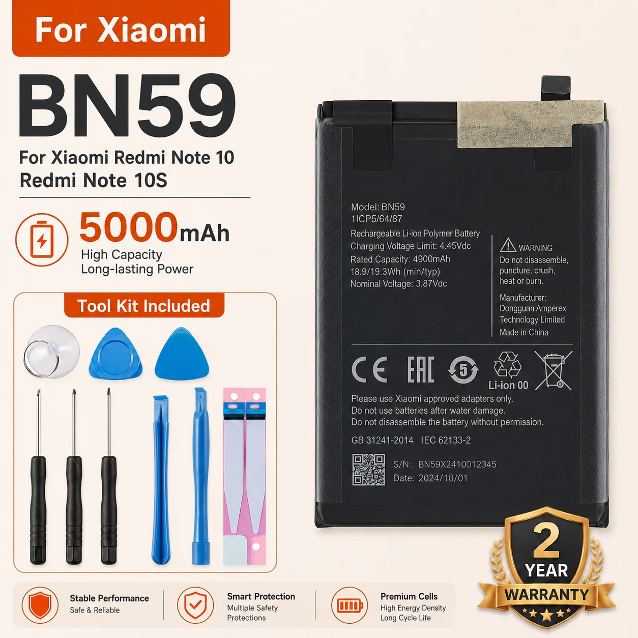 New High Capacity BN55 BM4J BN54 BN59 BN53 BN5D BN40 BM46 BN43 Battery for Xiaomi Redmi Note 9S 10S 11S Note 4 4X 9 10 Pro