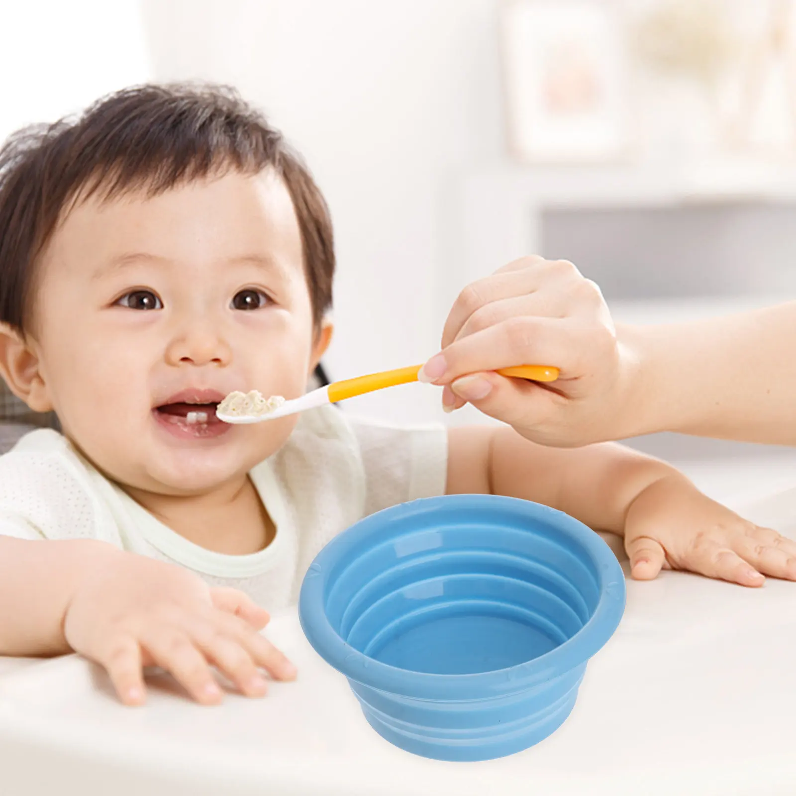 

1Set Silicone Folding Bowl Set for Babies Heat Resistant Drop Proof Easy Clean One Piece Molding Portable Toddler Feeding Bowl