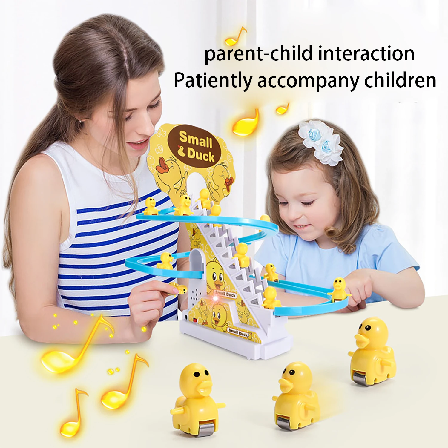Children's yellow duck automatically climbs stairs, puzzle electric track slide, gift toys for boys and girls
