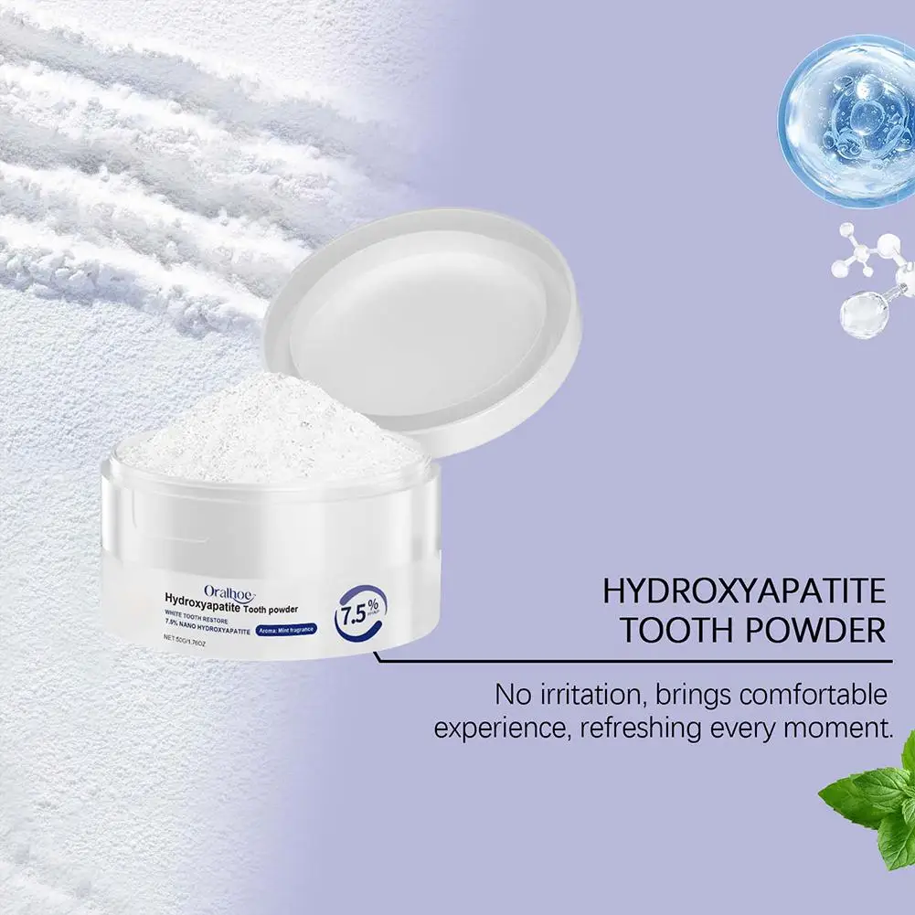 Polvo Blanqueador Dental Oralhoe de 50g Sin Flúor, Limpieza Profunda, Elimina Manchas Amarillas, Repara el Esmalte, Refr
