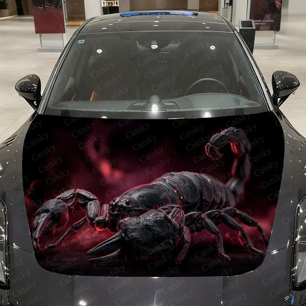 

Scorpion with Dark Armor & Red Flame Car Vinyl Wrap, PVC Material Waterproof Car Hood Sticker, Self-Adhesive Scratch-Resistant S