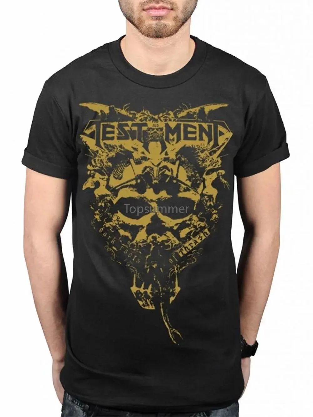 100% Cotton T Shirts Brand Clothing Tops Tees Testament Dark Roots Of Thrash T-Shirt Metal Band Music Eric Peterson Maiden