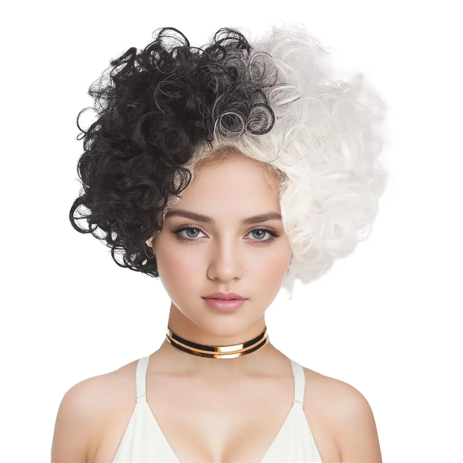 شعر مستعار تأثيري أبيض وأسود الباروكات للنساء زي قصير مستقيم إلى مجعد شعر مستعار بوب متموج مع الانفجارات للحزب تأثيري #6