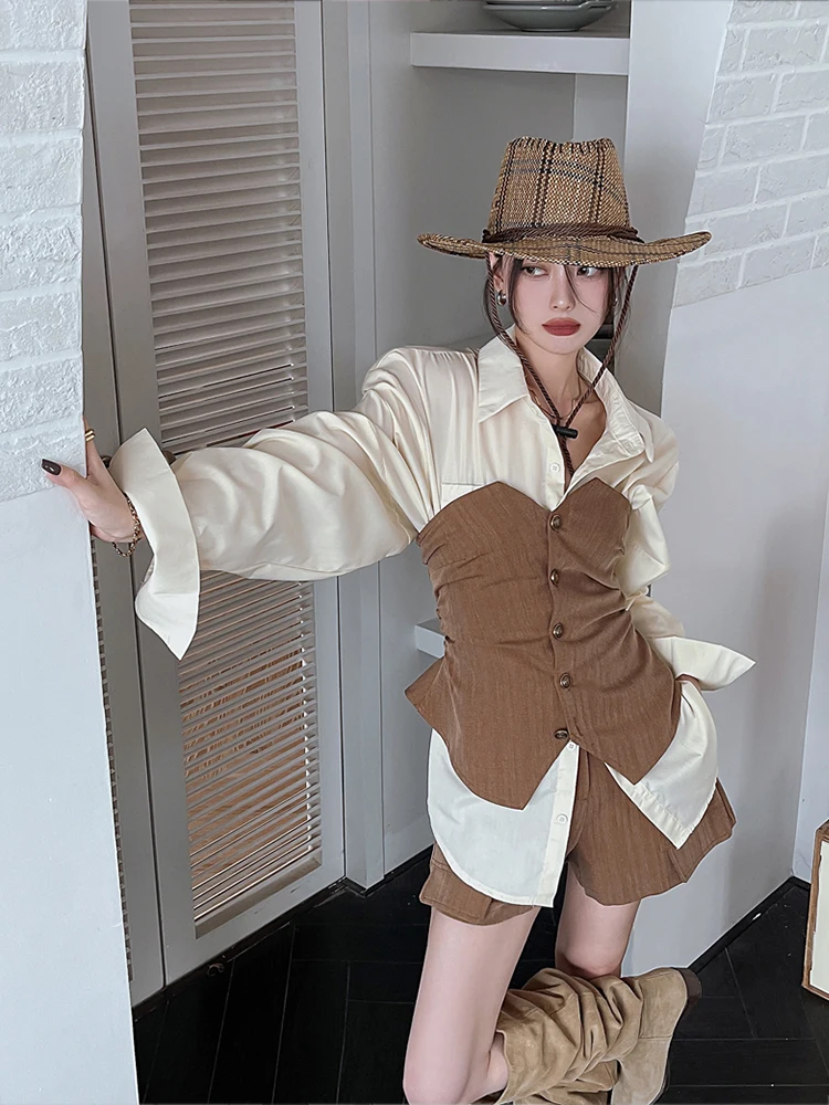 

plus Size Retro Hot Girl Denim Style Set Women Summer Design Sense Tube Top Shirt High Waist Straight Leg Wide Leg Shorts