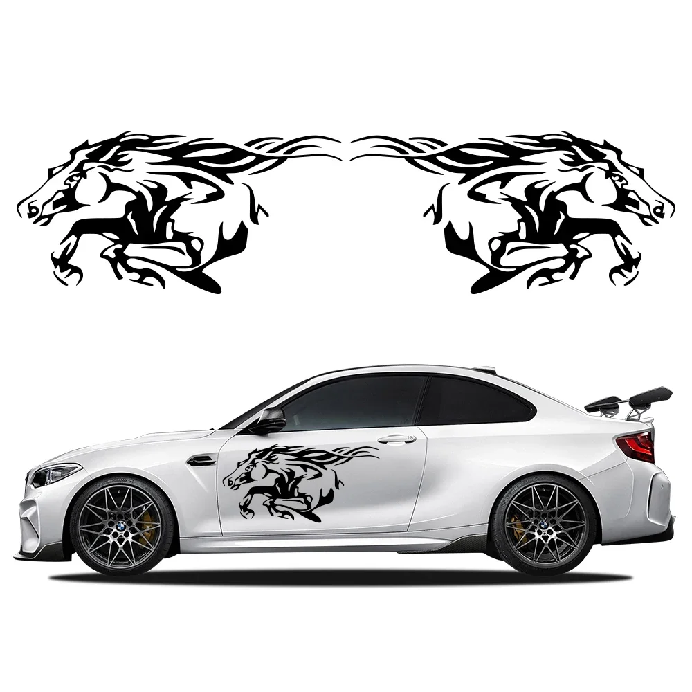 2PCS Car Sticker A Galloping Horse Car Side Stickers Decal Vinyl Sticker Auto Body Personalized Car Exterior Decor Accessories