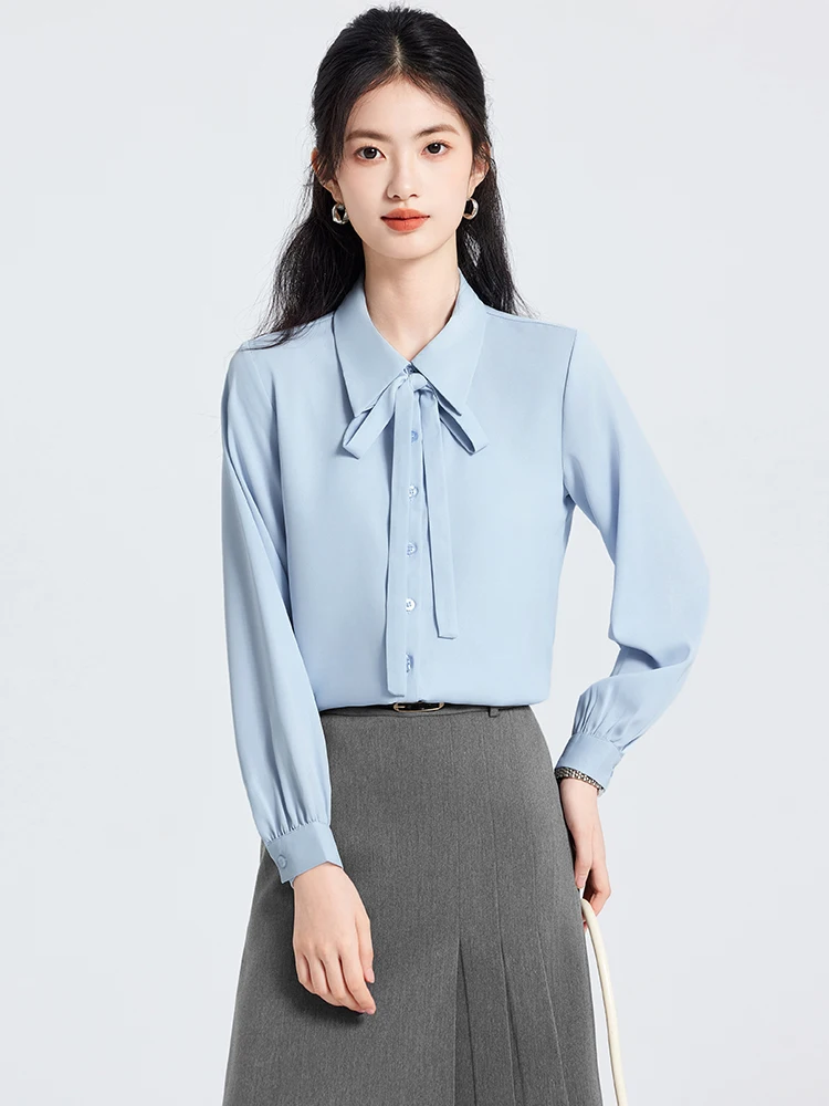 

Синяя женская рубашка 2026: Новинка весенне-осеннего сезона, профессиональная одежда для преподавателей и студентов, топ для собеседований с узлом на талии