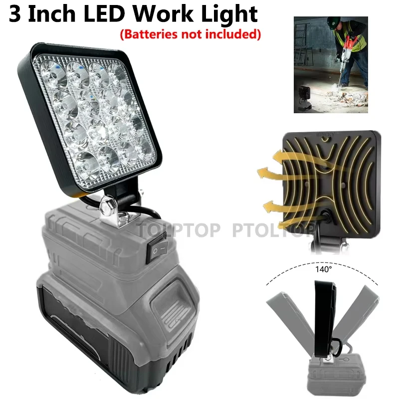 HOT 3 Inch Outdoor LED Work Light For Dewalt 18V Battery Portable Spotlights Fishing Handheld Cordless Lights Emergency Camping