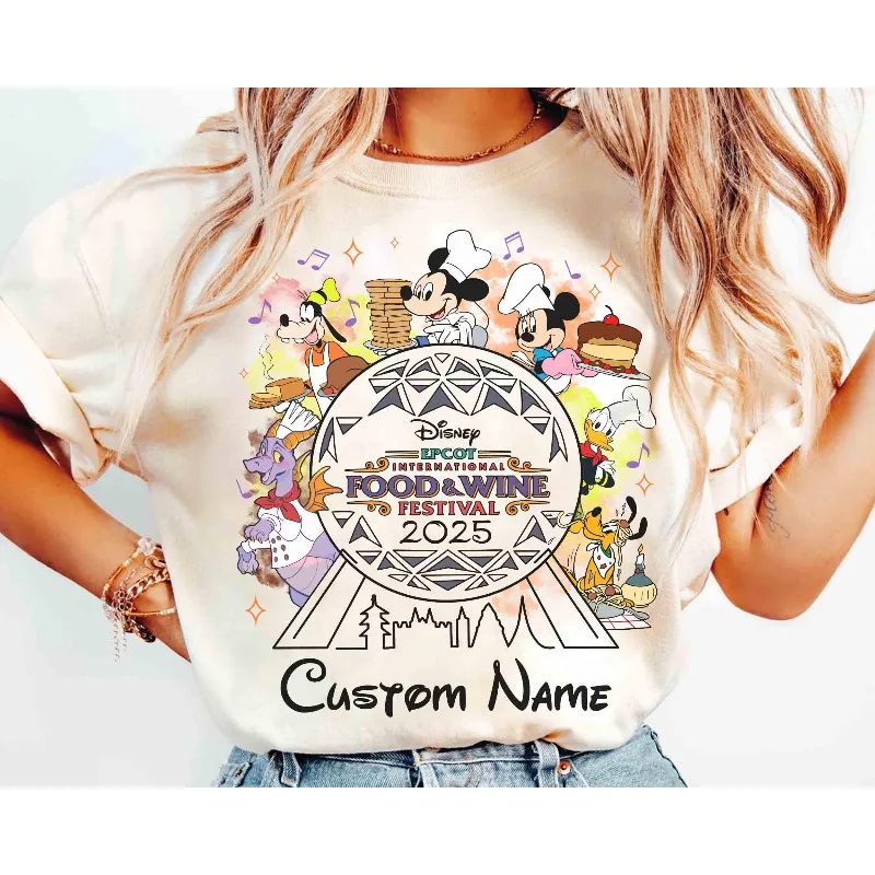 

Personalized Mickey & Friends Chef Food & Wine Festival 2025 shirt, Walt Disney World Epcot Snack & Drink Tour shirt