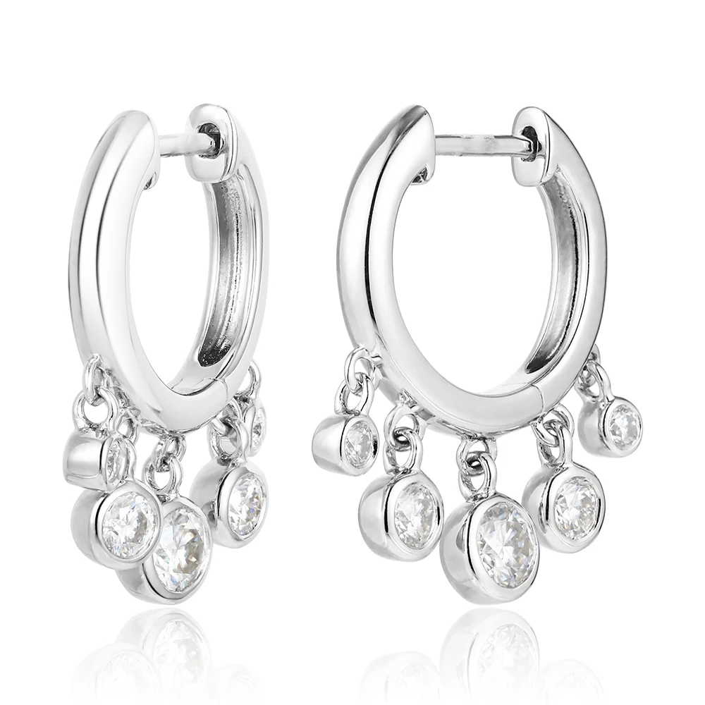 

Seasons of Shine Sterling Silver in 18K White Gold Plated 1.16ct 4mm F-G Color Cut Moissanite Hoop Earrings for Women