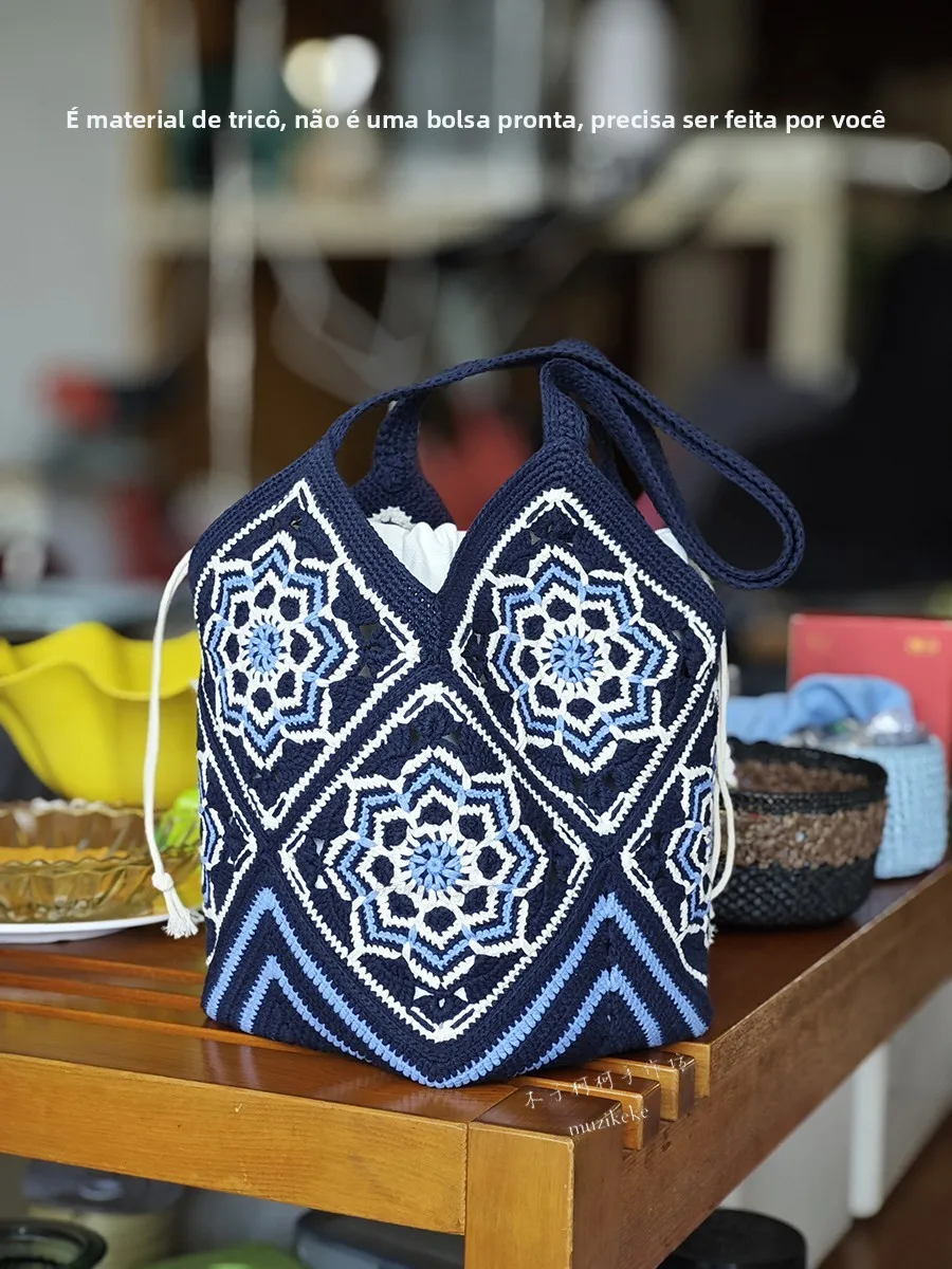 muzikoko-セラミック花柄-diy-かぎ針編み材料キット-手作りバスケット編みキット-上級者向け-幾何学模様-綿糸