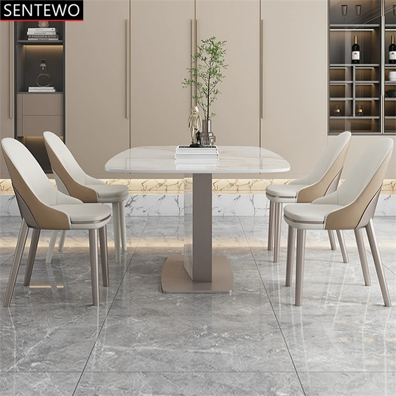 Ltalian Rock Slab dining room tables dinning chairs set Carbon steel frame Faux Marble table furniture cucina completa mobili