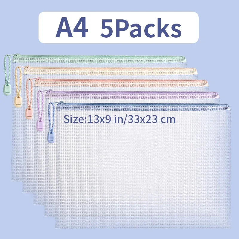 A4A5 Plastik-Netz-Reißverschluss-Dokumententasche Wasserdichter Dokumentenbeutel Mehrfarbig für Schule und Büro Papier-Organizer