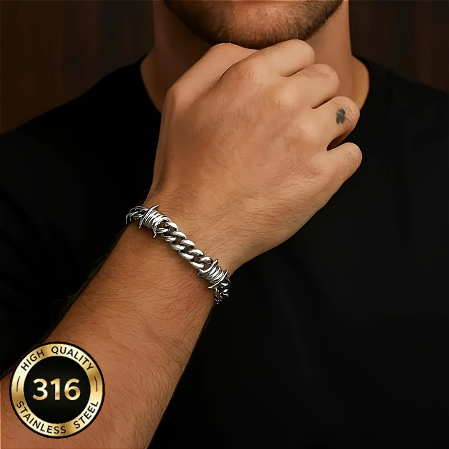 Herren-Armband aus Edelstahl mit Dornen-Design, Einfach und Einzigartig, Street-Rock Hip-Hop-Stil, Alltagstauglicher Schmuck