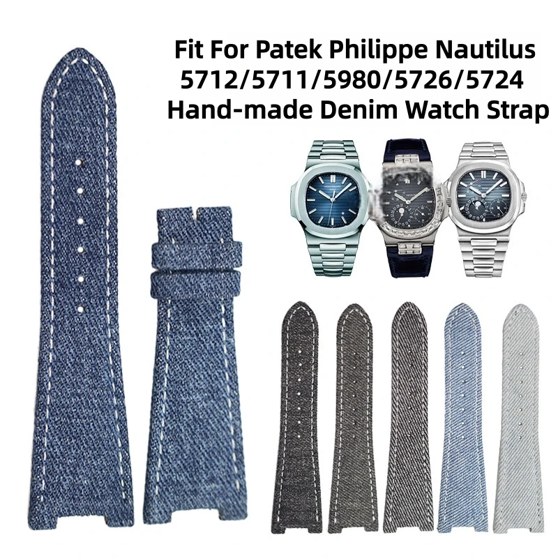 Fit For Patek Philippe Nautilus 5712/5711/5980/5726/5724 Original Design Hand-made Denim Watch Strap 25mm Watch Band