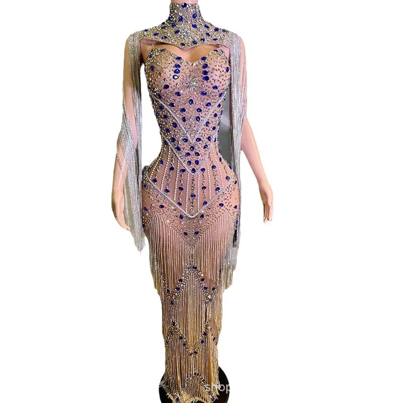

Tassel Waist Slim Evening Cocktail Party Host Dress Livehouse Wear Robe De Soirée Femmes Abiti Da Festa Vestidos Para Graduación
