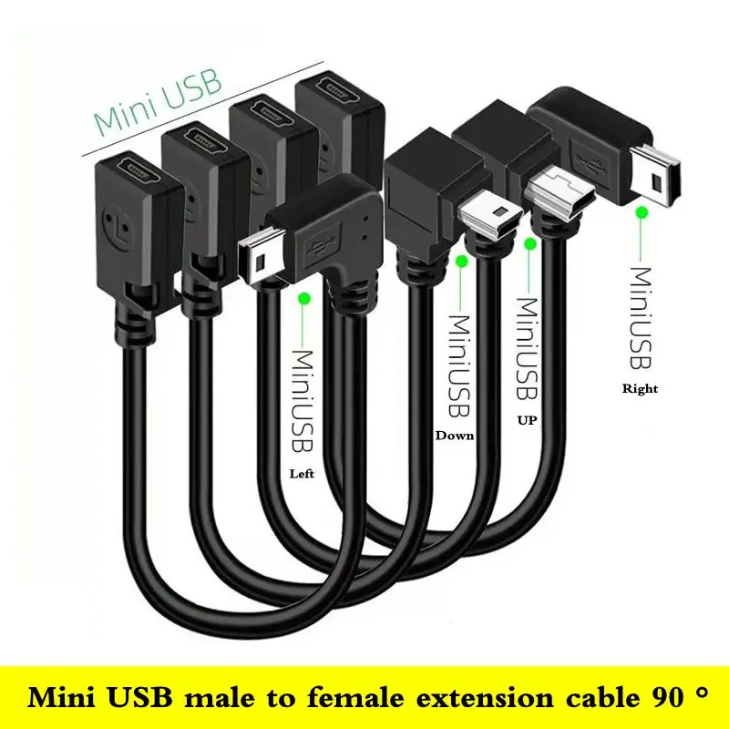 25cm Car Dashcam Mini USB Bend Data Extension Cable T-Shaped Port Mini USB Male to Female 90 Degree Bend
