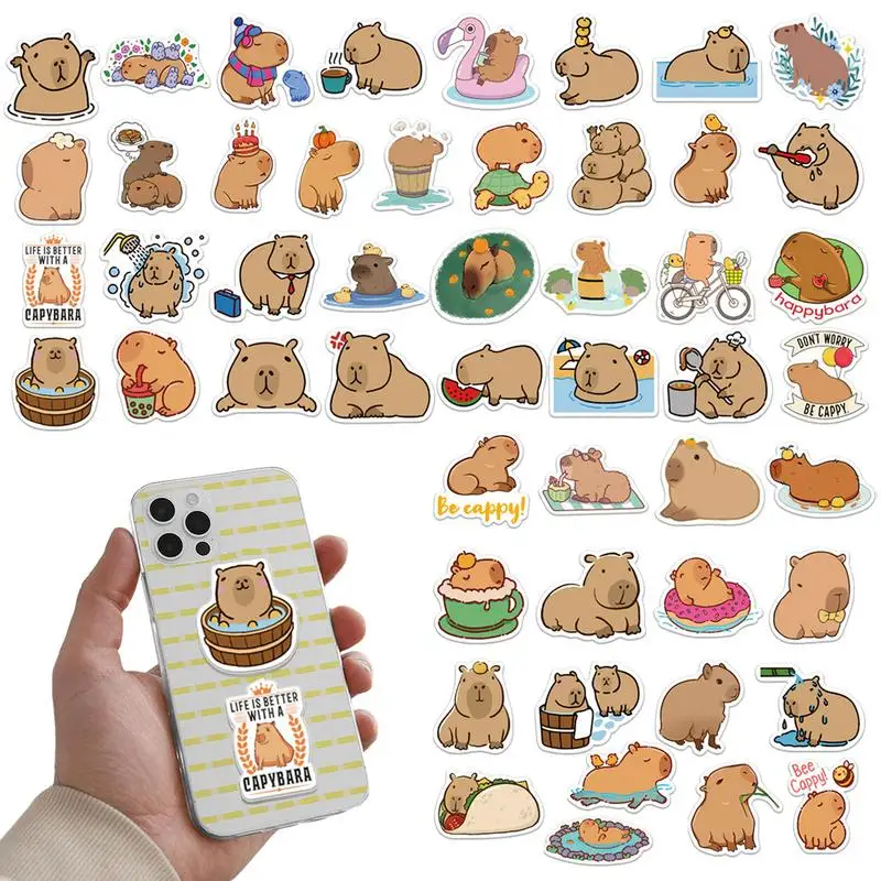 Capybara Sticker 50 Pieces Water Resistant Capybara Decals Set Capybara Decals For Mugs Laptop Luggage Lovely Mobile Phone