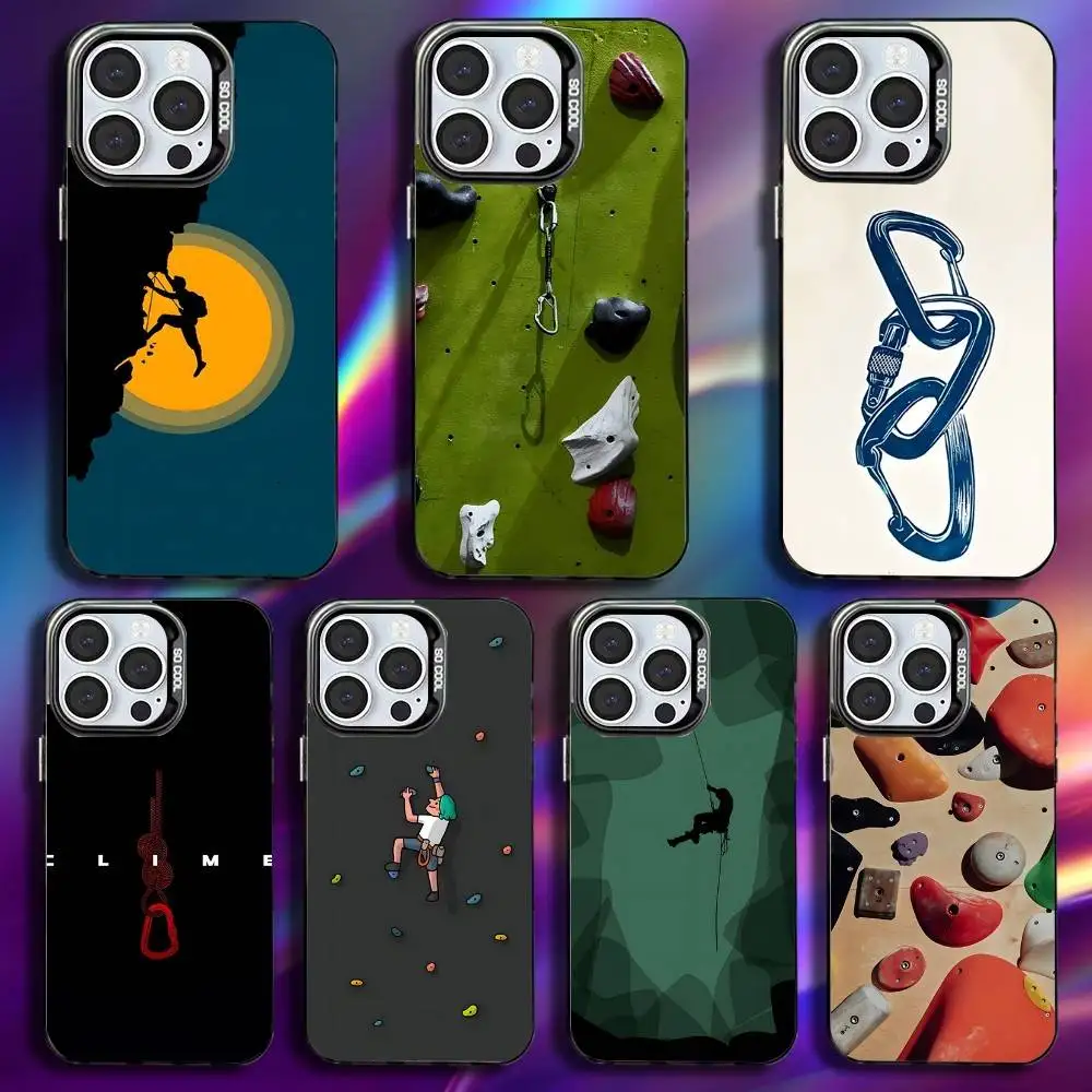 

Rock Climbing Wall Phone Case For iPhone 17,16,15,14,13,12,11,Pro,Max,Plus,Mini,XS,SE Anti Fall Black Matte Hard Bumper