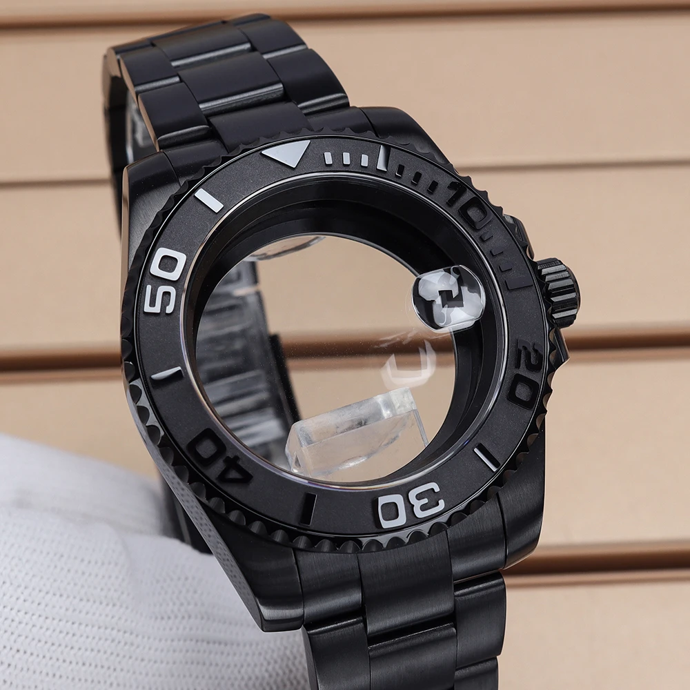 40mm Case Black Sapphire Crysta For SUB GMT Replacemet Part NH35 NH36 4R Miyota 8215 ETA 2824 Watch Case Waterproof Slide Buckle