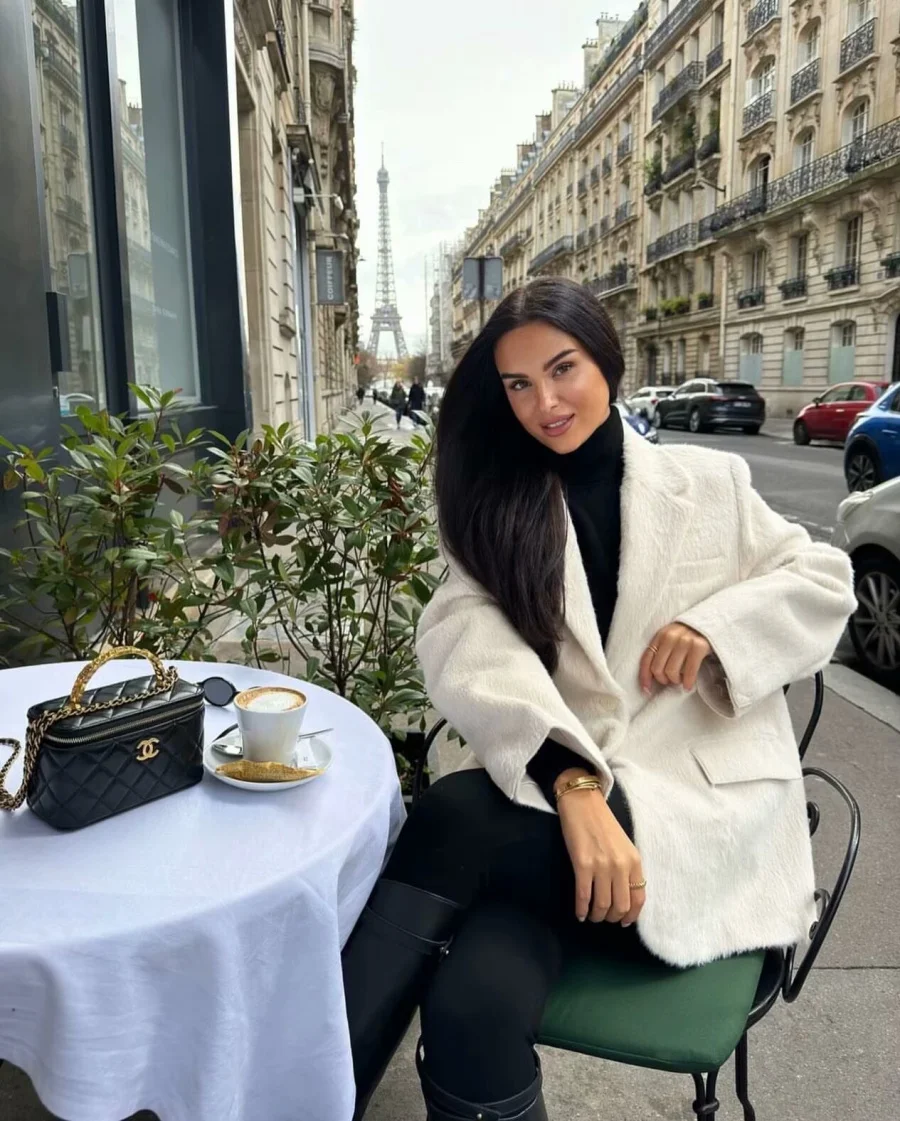 Winter nieuwe damesmode wit nepbont effect recht gesneden losse editie casual colbert