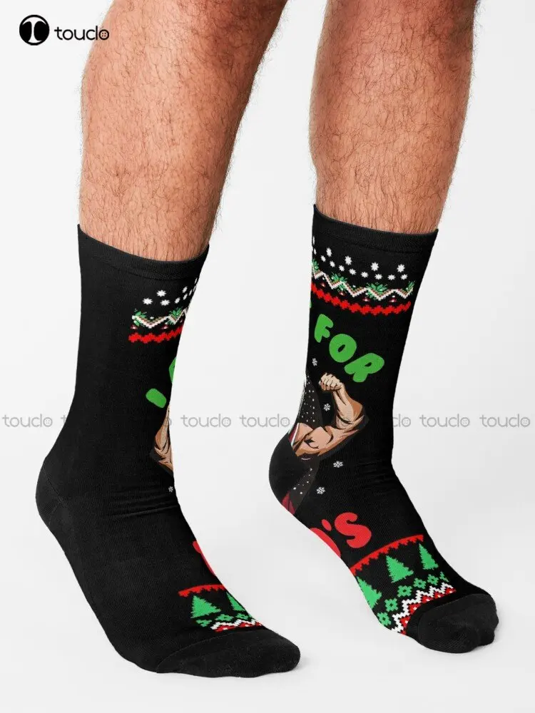 I Do It For The Ho'S - Santa Claus With Muscles Socks Basketball Socks Personalized Custom Unisex Adult Teen Youth Socks Cartoon