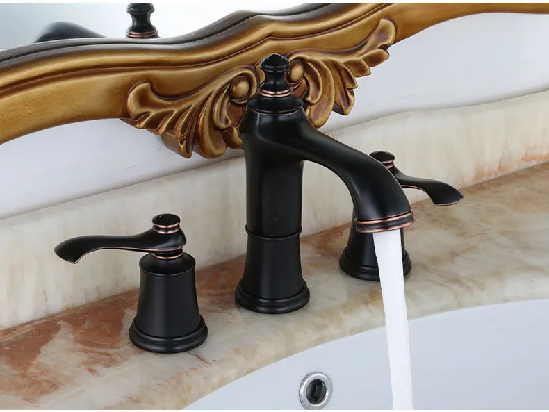 Luxury Brass Oil Rubbed Bronze Bathroom sink faucet ORB Three holes Two Handles Basin mixer Tap Top Quality bathroom faucet