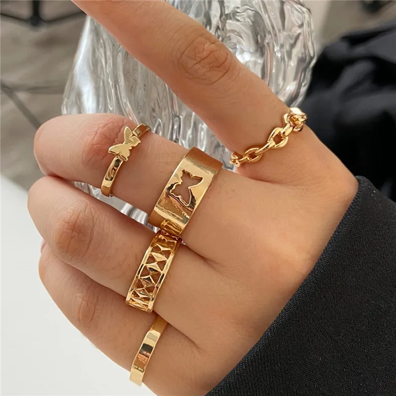 Women's Boho Gold Color Heart Rings Set