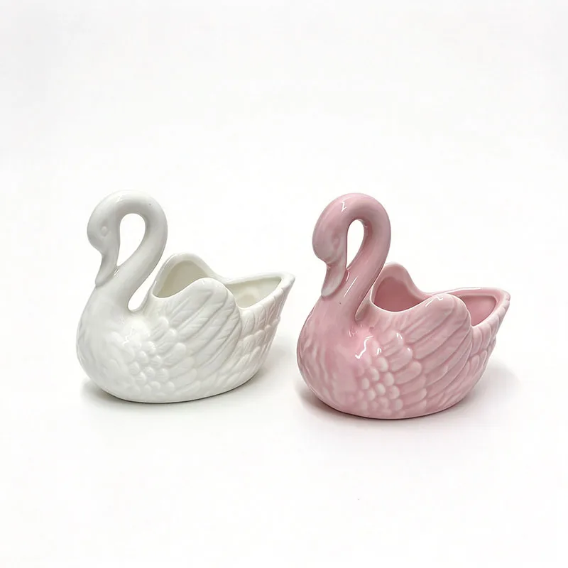 Schwan-Keramik-Ornamente, Dekoration, Aufbewahrungsbox für den Schreibtisch, Teelichthalter, Blumentopf, Heimdekoration, Einrichtungsgegenstände, Weiß, Rosa – Detail 5