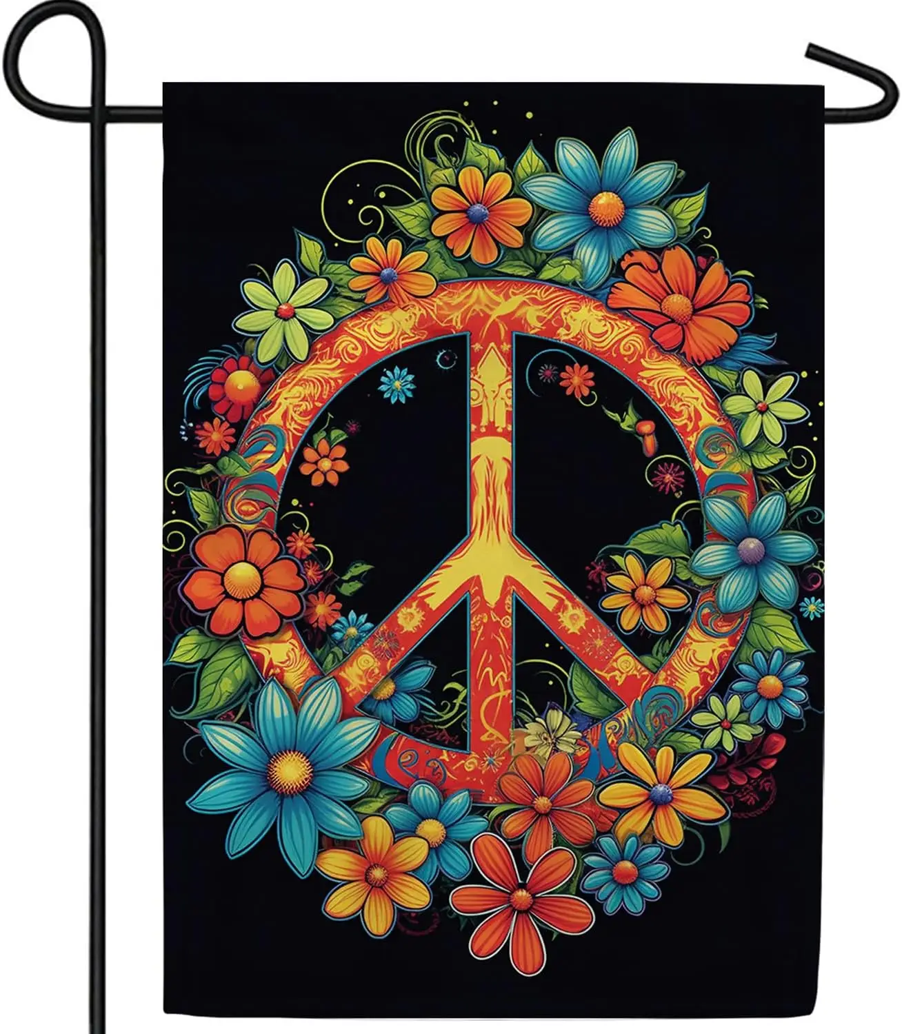 America Forever Blooming Peace Sign Garden Flag 12.5 x 18 inch Double Sided Peace Symbol Flowers Hippie Bohemian Colorful Ou zzo