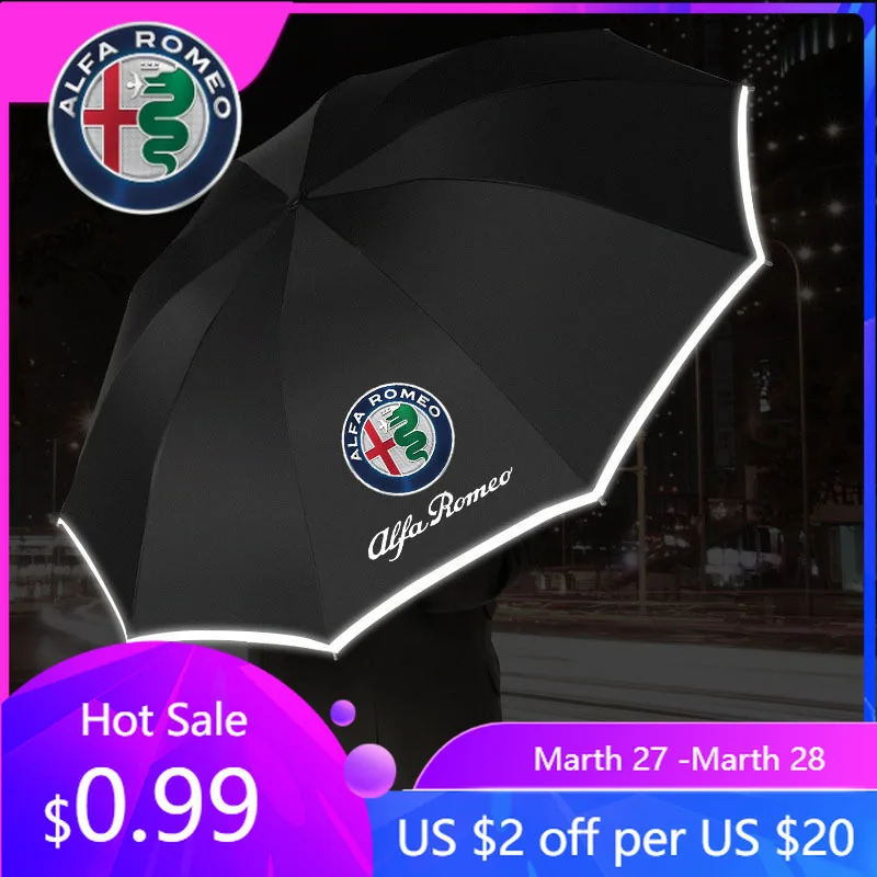 

For Alfa Romeo Car Automatic Umbrella with LED Flashlight Reflective Stripe For Alfa Romeo giulietta 159 mito giulia stelvio 147