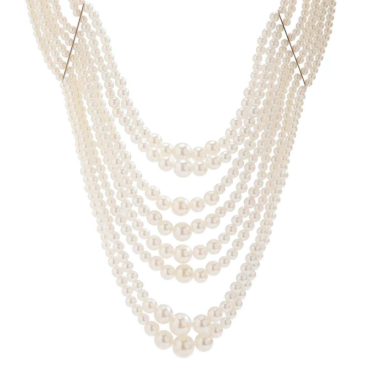 IngeSight.Z Multilayer White Imitation Pearl Choker with Metal Slice Fixation Wide Bib Necklace for Women Bridal Party Jewelry