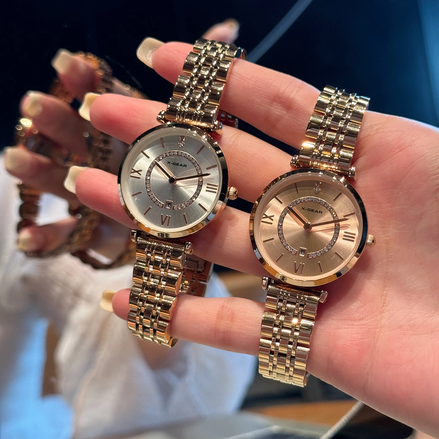 X-GEAR Luxury Crystal Steel Women's Watch Diamond Accent Quartz Wristwatch for Ladies Top Brand Quality Gift