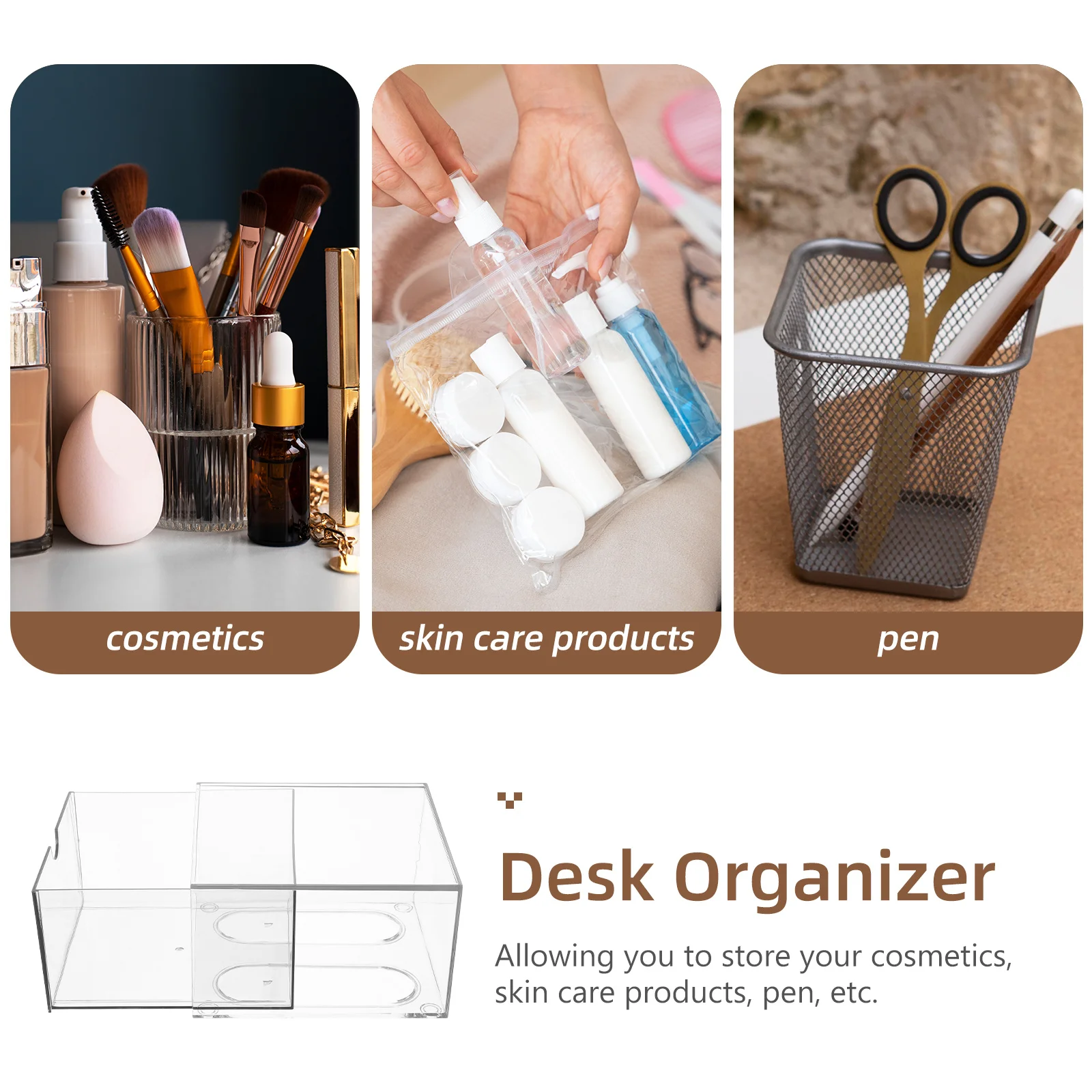 2 قطعة من أدراج تخزين المكياج القابلة للتكديس من الأكريليك الشفاف لمنظمات الغرور والحمام والمطبخ والكونترتوب والعناية بالبشرة #5