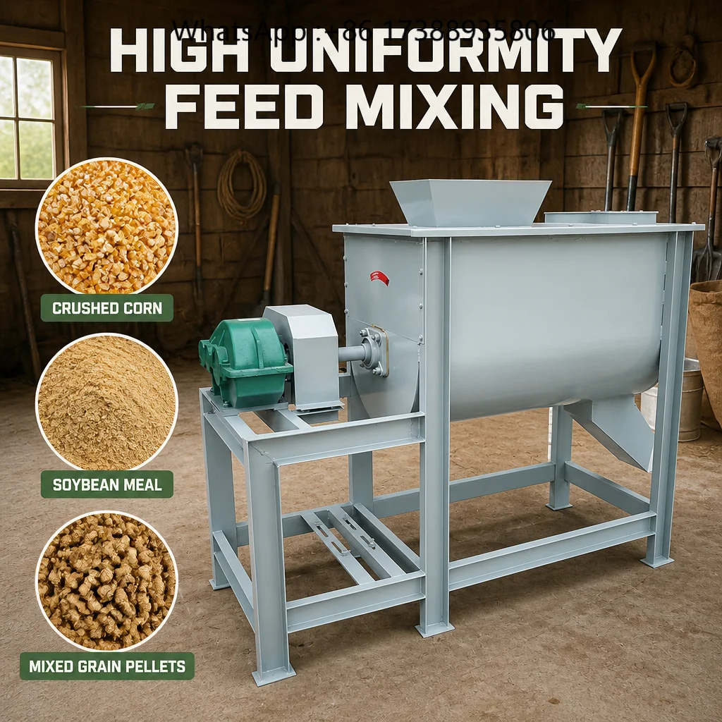 Industrial Animal Feed Mixer Machine Horizontal Ribbon Blender for Poultry Livestock Farm Professional Feed Mixing Equipment