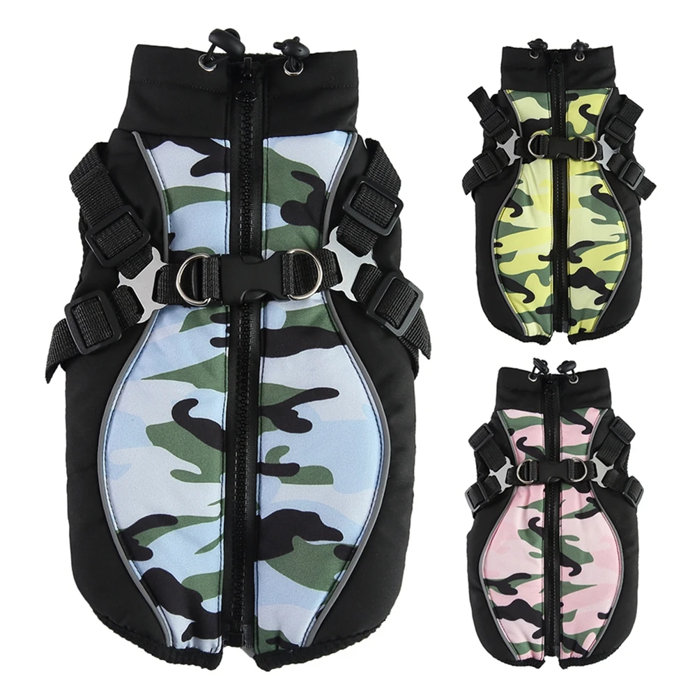 Warm Soft Winter Pet Dog Coat Windproof for Small Medium Dogs Dog Jacket with Harness S-XXL Camo Polyester with Zipper