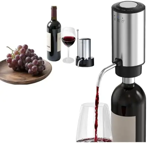 

Rechargeable Electric Wine Aerator & Dispenser – Auto Decanter with 2 Dispensing Modes & Charging Base