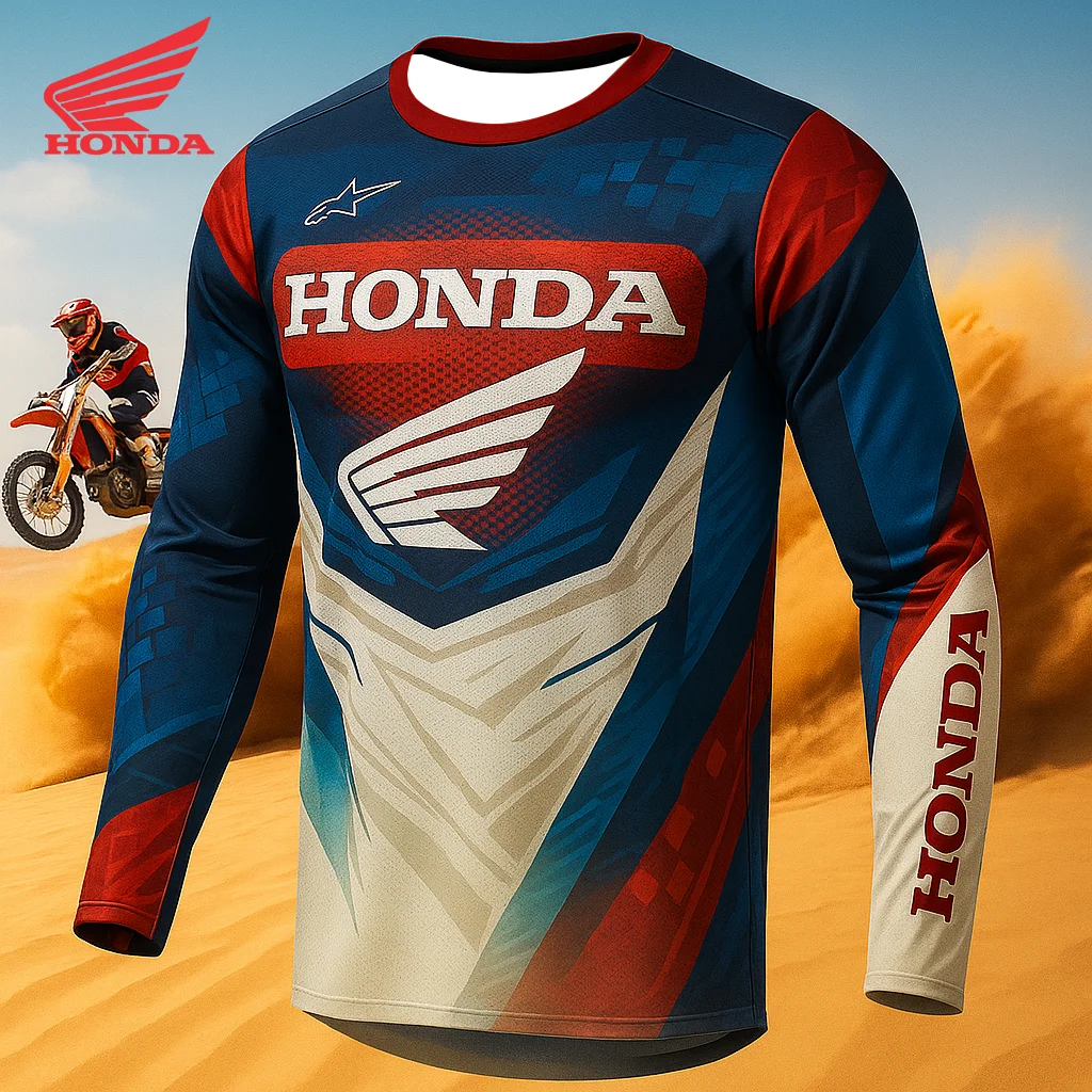 

Быстросохнущая мотоциклетная майка Honda для мужчин, дышащая футболка с длинным рукавом для езды на велосипеде по бездорожью, гонки по бездорожью, мотоцикл