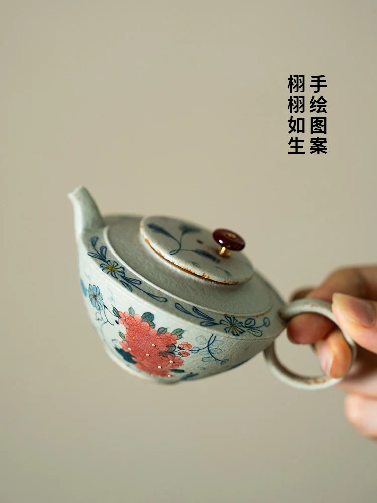Ceramic Household Hand-Painted Flower Cluster Teapot Anti-Scald Single Gongfu for Women Tea Making Device