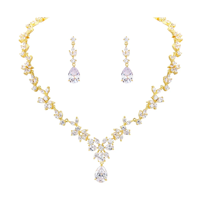 WEIMANJINGDIAN Brand Cubic Zirconia All The Way Necklace and Earrings Wedding Bridal Prom Jewelry Set