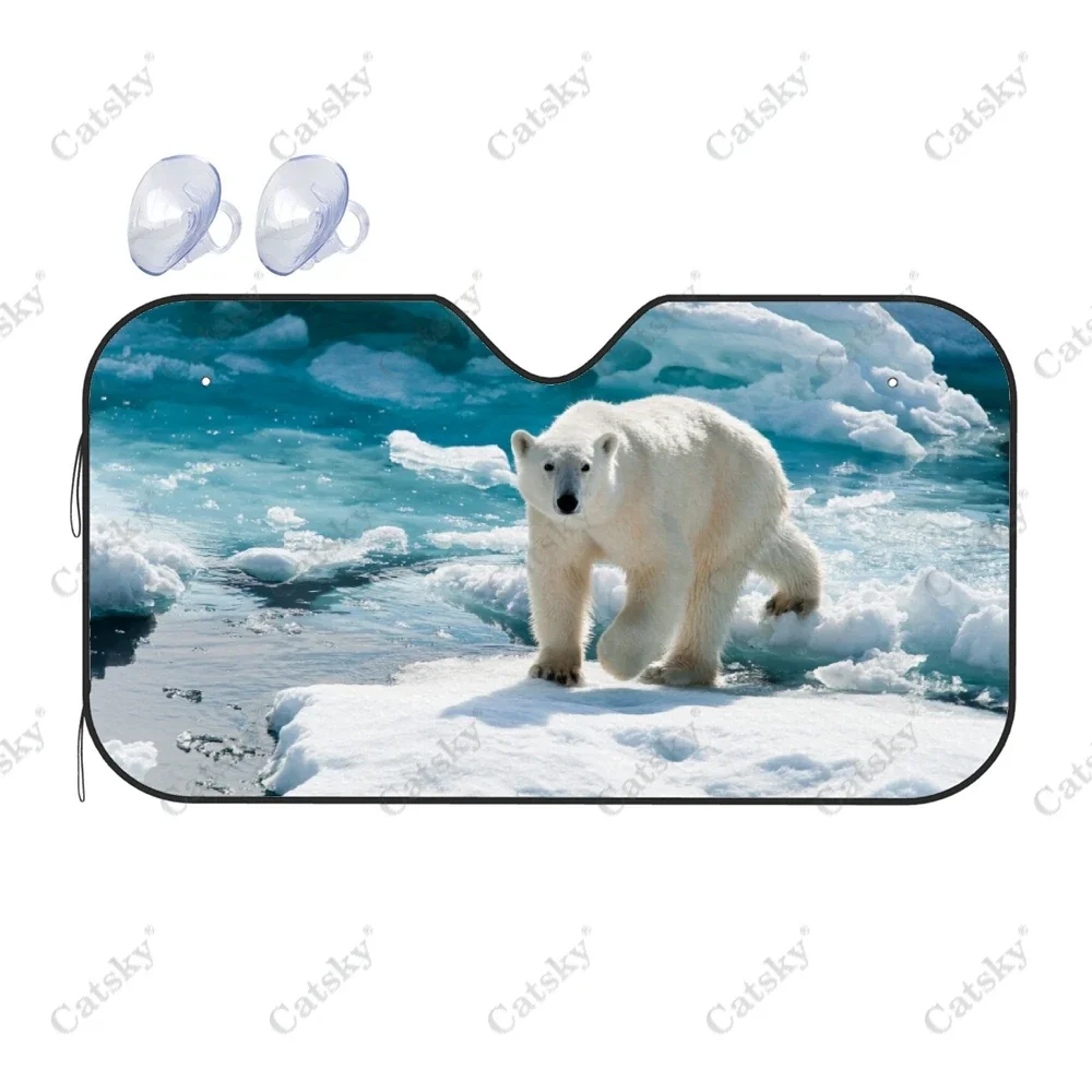 Polar Bears on The Ice Car Accessories Front Windshield Sunshade Foldable Sunvisor Protect Summer Visorshield Decoration for SUV