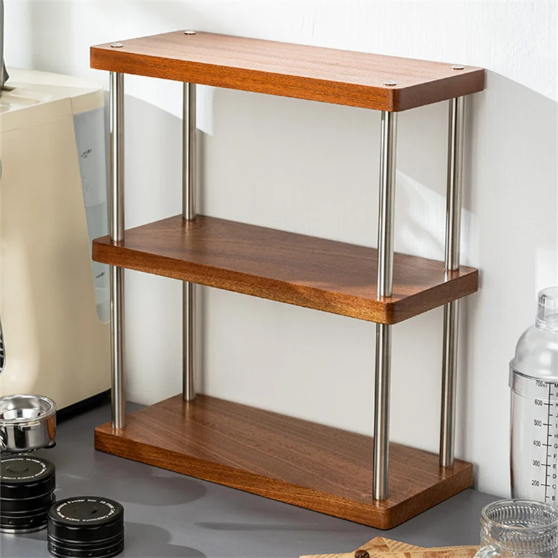 Desktop Storage Wooden Rack Three-Layer Simple Corner Shelf Multifunctional Heavy-Duty Organizer Decoration Bedroom Coffee Rack