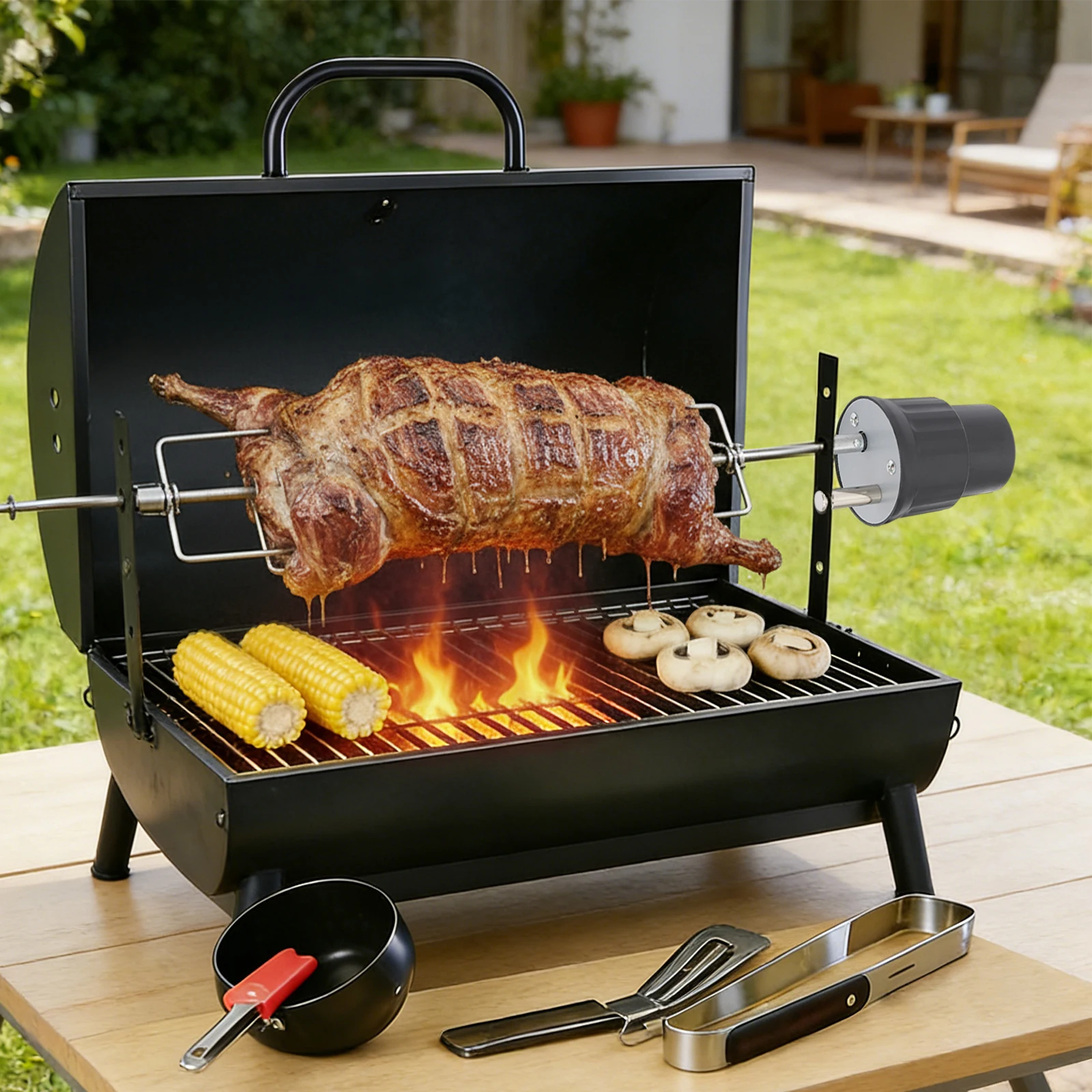 Motor Eléctrico para Asador de Barbacoa – Girador Automático de 2 RPM con Cable Largo, Resistente y Silencioso, para Barbacoas al Aire Libre y Parrillas Pequeñas