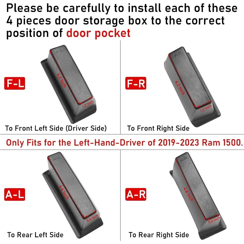 for Ram 1500 Door Side Organizer Tray 2019 2020 2021 2022 2023 2024 2025, for Ram 1500 Door Pocket Insert 4 Pcs Door Side Storag